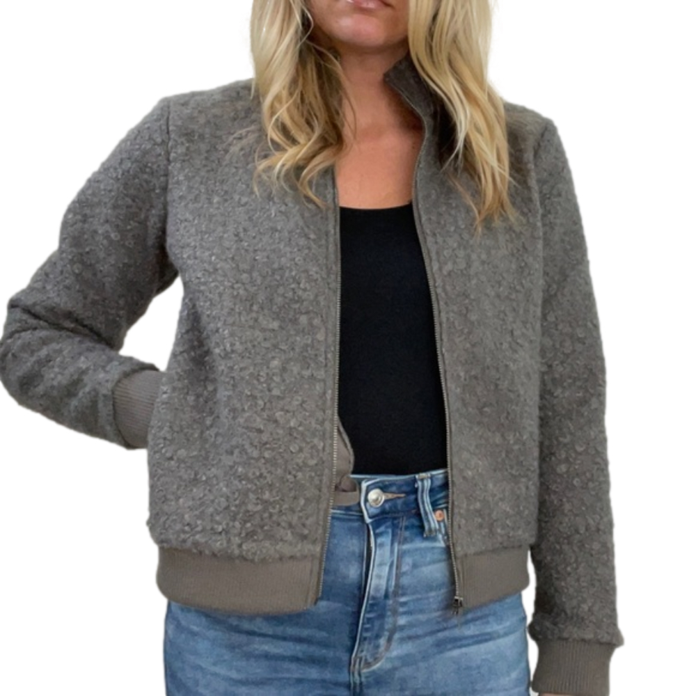 Black Swan Women Faux Shearling Bomber Jacket Coat in Gray Size Small - Picture 2 of 5
